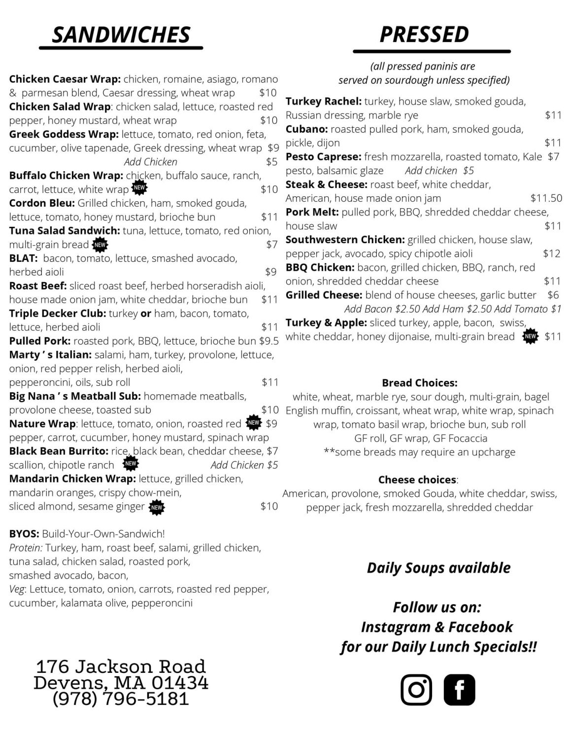 Our Menu – Martys Corner Cafe